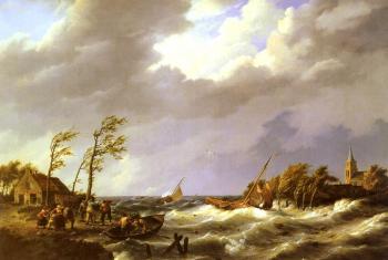 約翰內斯 赫曼努斯 庫庫尅 Dutch fishing Vessel caught On a Lee Shore With Villagers